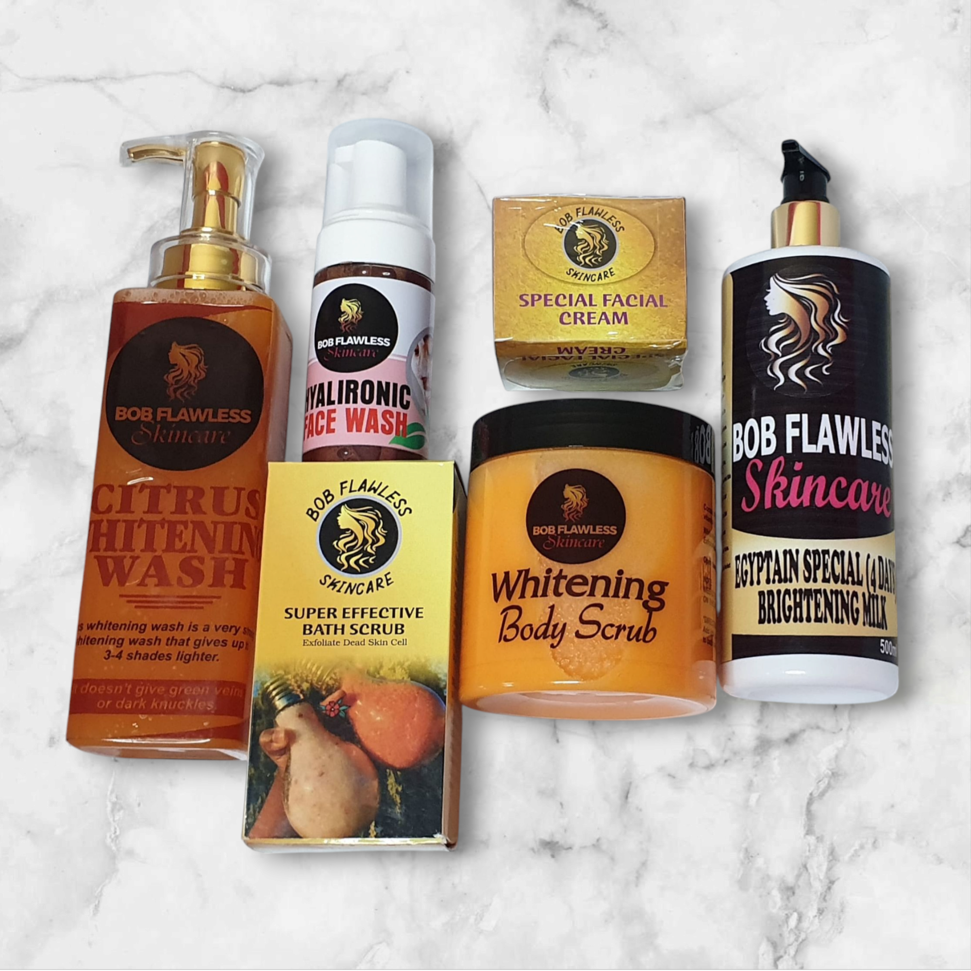 Bob Flawless Skincare Egyptian whitening milk set with citrus whitening wash face scrub and special facial cream